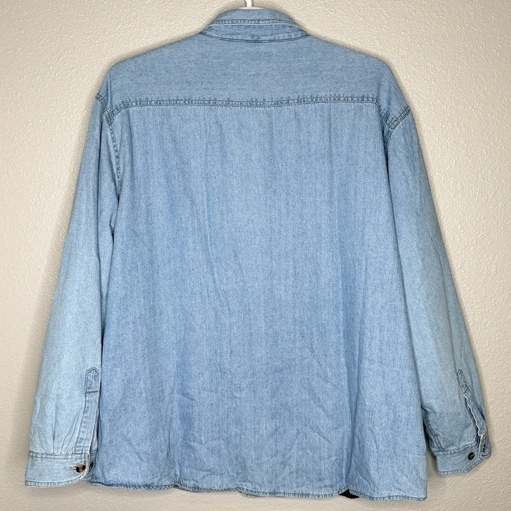VTG 90s Denim Shirt Jacket Flannel Lined Plaid Grunge Workwear Barn‎ Coat XL
